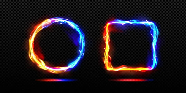 Abstraktní Neonové Rámy Efektem Ohně Energie Ledu Kruhové Hranaté Značky — Stockový vektor