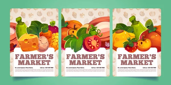 Bauern Vermarkten Poster Mit Hofeigenen Produkten Gemüse Obst Eiern Und — Stockvektor