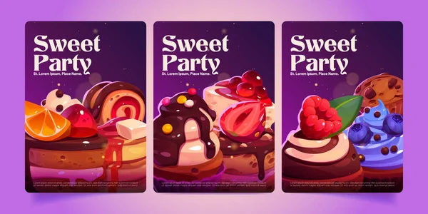 Sweet Party Posters Bakery Confectionery Shop Tasting Event Invitation Flyers — Stock Vector