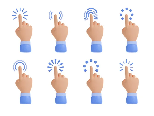 Render Cursor Hände Klicken Finger Isoliert Gesetzt Zeigersymbole Grafische Elemente — Stockfoto