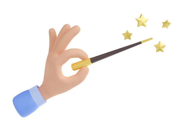 Wizard Hand Hold Magic Wand Golden Stars Icon Miracle Imagination — Stock Photo, Image