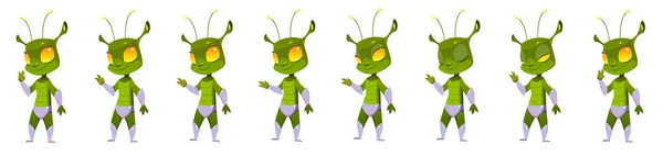 Cartoon Alien Karakter Knipoog Zwaaiende Hand Animatie Sprite Blad Sequentie — Stockvector