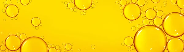 Pozadí Olejem Kapky Textury Žluté Omega Bubliny Zlaté Tekuté Transparentní — Stockový vektor