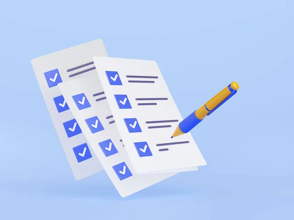 Illustration Pen Putting Blue Ticks Checklist Papers Election Voting Successful — Stock Photo, Image