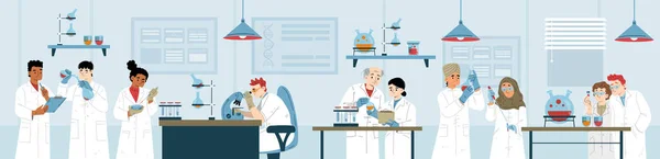 Vědecký Laboratorní Výzkum Vývoj Medicína Genetika Chemie Nebo Biochemie Vědci — Stockový vektor