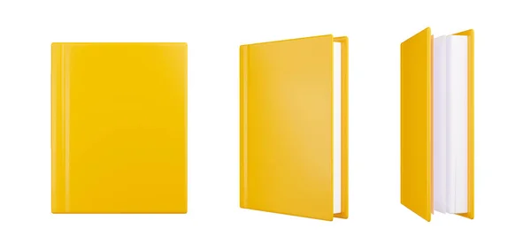Stojící Kniha Prázdným Žlutým Krytem Vpředu Bočním Úhlovým Pohledem Ikona — Stock fotografie