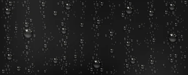 Gotas Agua Realistas Superficie Negra Ilustración Vectorial Gotitas Condensación Esparcidas — Vector de stock