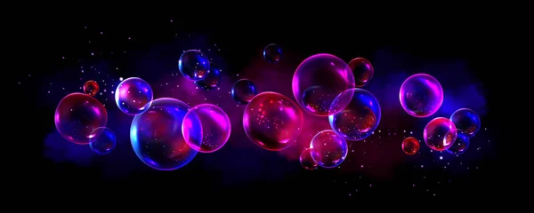 Abstracte Achtergrond Met Neon Zeepbellen Regenboog Kleurrijke Iriserende Glazen Ballen — Stockvector
