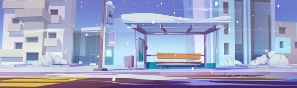 Empty Bus Stop Winter City Cartoon Vector Illustration Public Transport — Stock Vector