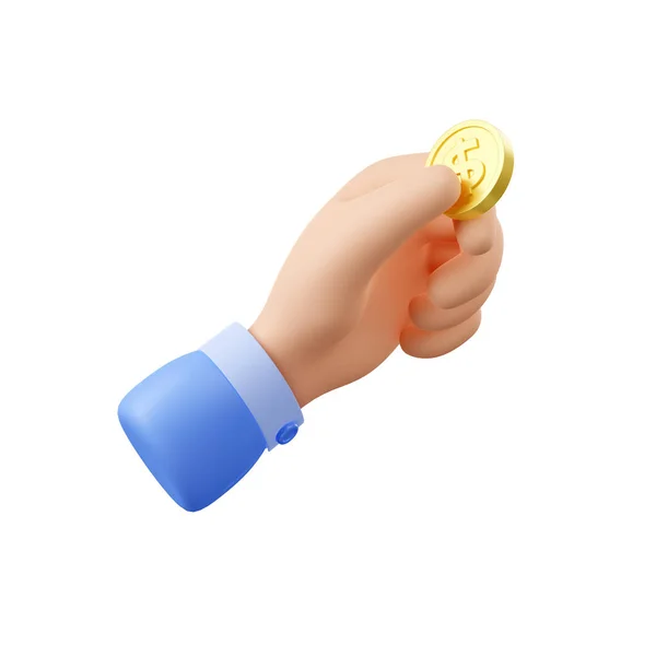 Człowiek Daje Złotą Monetę Symbolem Dolara Koncepcja Płatności Transakcji Darowizny — Zdjęcie stockowe