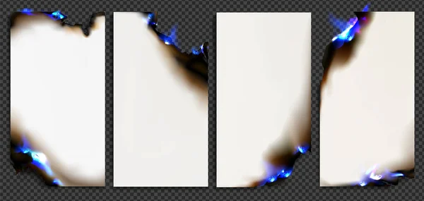 Quemar Papel Con Fuego Azul Quemar Tarjetas Aisladas Llamas Páginas — Archivo Imágenes Vectoriales