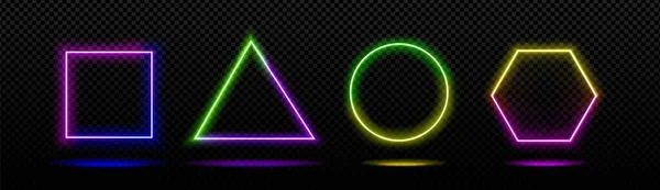 Figure Geometriche Neon Png Impostate Sfondo Trasparente Illustrazione Vettoriale Quadrati — Vettoriale Stock