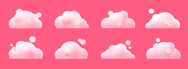 Nuages Simples Duveteux Blancs Isolés Sur Fond Rose Mignonnes Formes — Photo