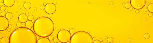Pozadí Olejem Kapky Textury Žluté Omega Bubliny Zlaté Tekuté Transparentní — Stockový vektor