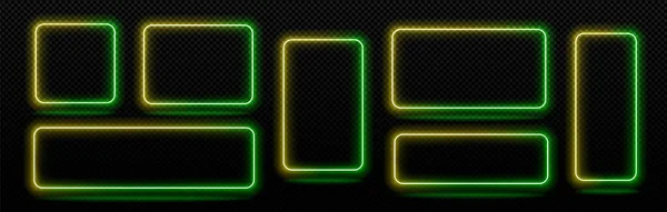 Neonové Rámy Izolované Barevné Čtvercové Obdélníkové Hrany Zelené Žluté Osvětlené — Stockový vektor