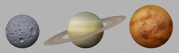 Planeten Des Sonnensystems Saturn Venus Und Mond Isoliert Auf Transparentem — Stockvektor