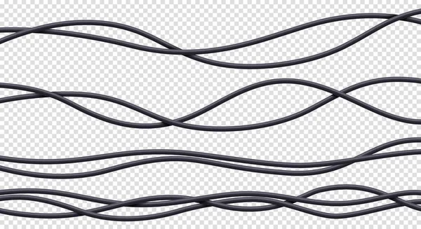 现实的电缆组 黑色柔性电线与塑料编织隔离在白色背景 电力或网络线路 连接和电信设备 3D矢量图解 — 图库矢量图片