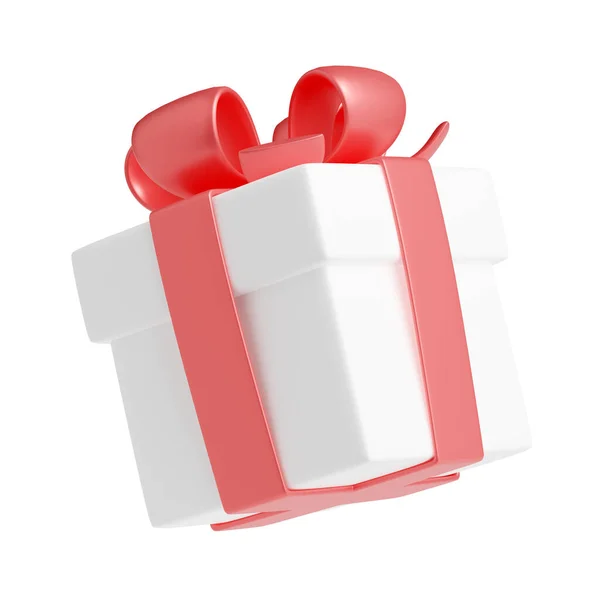 3D渲染礼品盒与粉红缎带 孤立的封闭白色包装 背景上有油腻光滑的蝴蝶结 节日惊喜 生日礼物 圣诞节或婚礼礼物 现实的图景 — 图库照片