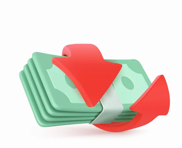 Бумажный Пакет Наличных Стопка Денег Стрелкой Красного Круга Икона Финансового — стоковый вектор