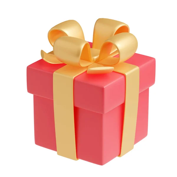 3D渲染金丝带礼品盒 孤立的粉红色包装 背带光滑的蝴蝶结 节日惊喜 生日礼物 圣诞节或婚礼礼物 现实的图景 — 图库照片