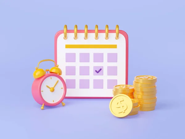 Ilustrace Kalendáře Checkmark Budíkem Penězi Měsíční Deník Značkou Označující Výplatu — Stock fotografie
