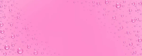 Wassertropfen Auf Rosa Hintergrund Realistische Darstellung Der Feuchten Oberfläche Mit — Stockvektor