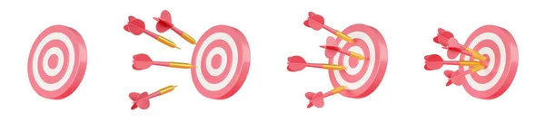 Rendera Bullseye Mål Pilar Med Pilar Isolerade Set Rosa Målcirkel — Stockfoto