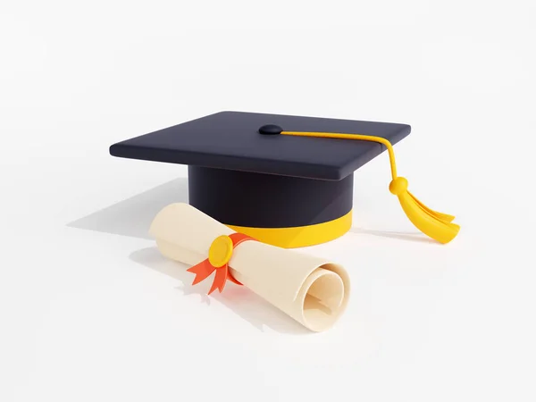 Rendern Graduierung Cap Mit Diplom Zertifikat Scroll Bildungskonzept Für Universität — Stockfoto