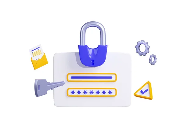 Computersicherheit Datenschutz Datenschutzkonzept Mit Kontoüberprüfungssystem Mit Login Und Passwort Vorhängeschloss — Stockfoto