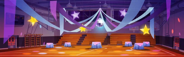 Escola Ginásio Interior Pronto Para Noite Baile Festa Celebração Arena —  Vetores de Stock