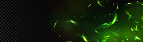 Zelené Jiskry Ohně Překrývají Efekt Hořící Plamen Letícími Částicemi Průhledném — Stockový vektor