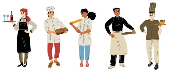 Personal Restaurante Cafetería Con Chef Trabajadores Cocina Camarera Diversos Hombres — Vector de stock