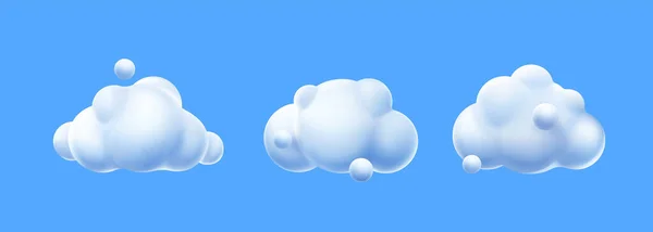 Renderizar Nubes Blancas Lindo Esponjoso Spindrift Redondeado Cumulus Remolinos Volar — Vector de stock