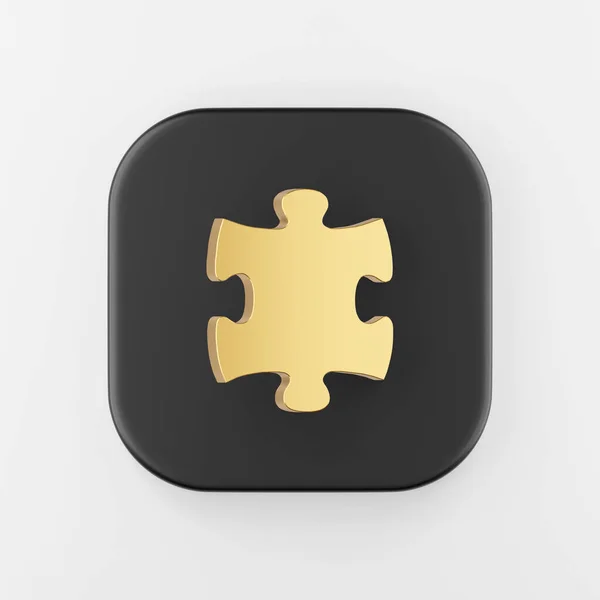 金色のパズルアイコン 3Dレンダリング黒の四角形のボタンキー インターフェイスUi Ux要素 — ストック写真