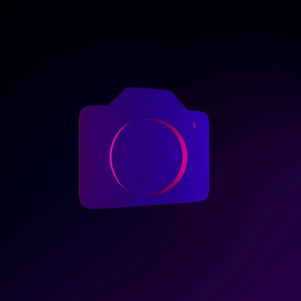 Neon photo camera icon in flat style. 3d rendering ui ux interface element. Dark glowing symbol.