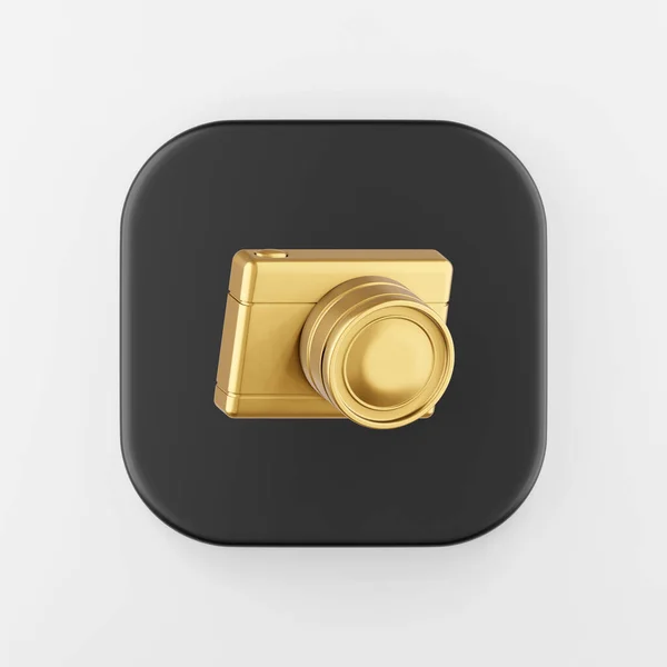 Gold Fotocamera Digitale Icona Rendering Nero Tasto Quadrato Interfaccia Elemento — Foto Stock