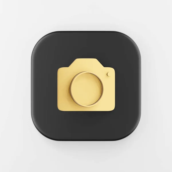 Gold Photo Camera Icon Flat Style Rendering Black Square Button — Stock Photo, Image