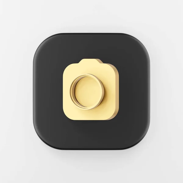 ゴールドフォトカメラのアイコン 3Dレンダリング黒の四角形のボタンキー インターフェイスUi Ux要素 — ストック写真