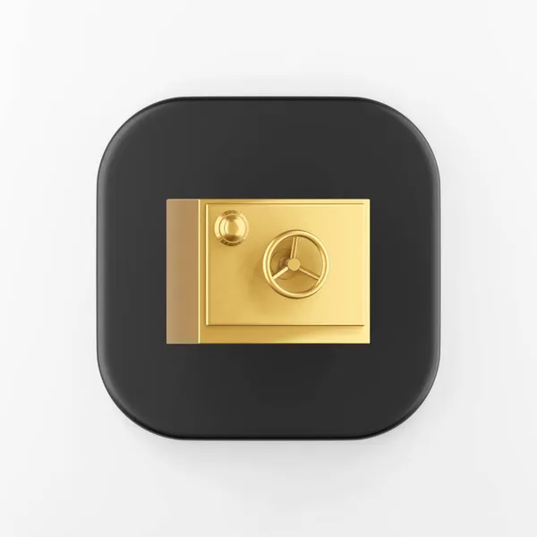 金の金庫のアイコン 3Dレンダリング黒の四角形のキーボタン インターフェイスUi Ux要素 — ストック写真