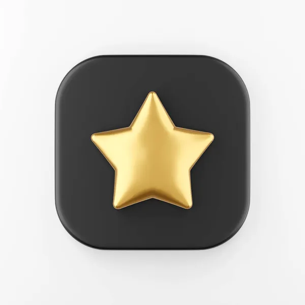 Gold Star Icon Cartoon Style Rendering Black Square Key Button — Stock Photo, Image