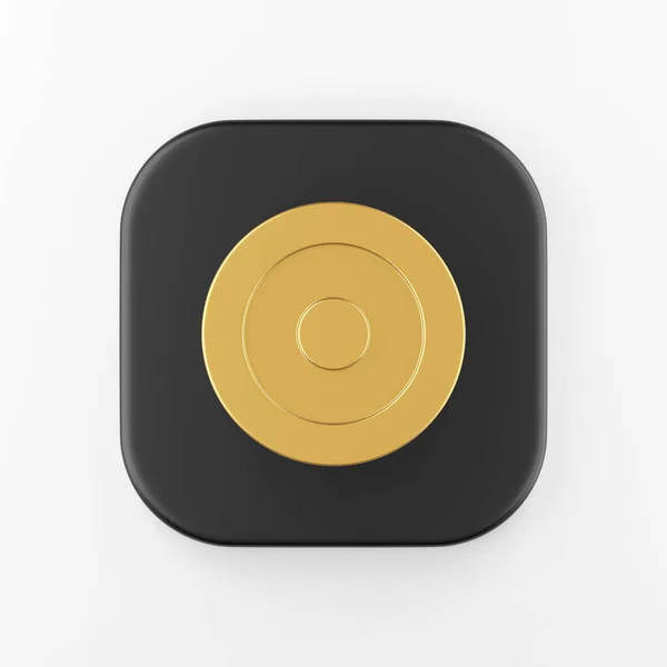 ゴールデンゴールアイコン 3Dレンダリング黒の四角形のキーボタン インターフェイスUi Ux要素 — ストック写真