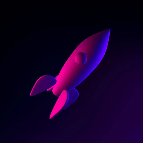 Neon Rocket Icon Rendering Interface Element Dark Glowing Symbol — Stock Photo, Image