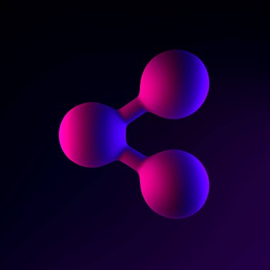 Neon paylaşım simgesi. 3 boyutlu ui ux arayüz ögesi oluşturuluyor. Koyu parlak sembol