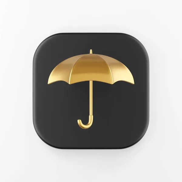 Ikona Zlatého Deštníku Vykreslování Černého Čtvercového Tlačítka Rozhraní Element — Stock fotografie