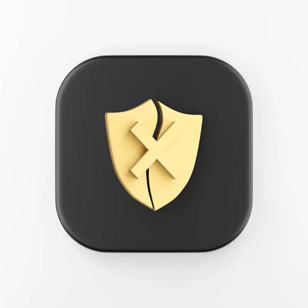 Ícone Escudo Partido Dourado Renderização Preto Quadrado Botão Chave Interface — Fotografia de Stock
