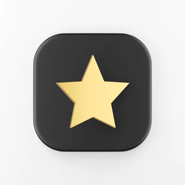 Ícone Estrela Dourada Estilo Plano Renderização Preto Quadrado Botão Chave — Fotografia de Stock