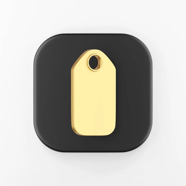 金のハングタグアイコン 3Dレンダリング黒の四角形のキーボタン インターフェイスUi Ux要素 — ストック写真