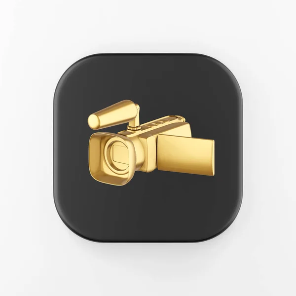 ゴールドデジタルビデオカメラのアイコン 3Dレンダリング黒の四角形のキーボタン インターフェイスUi Ux要素 — ストック写真