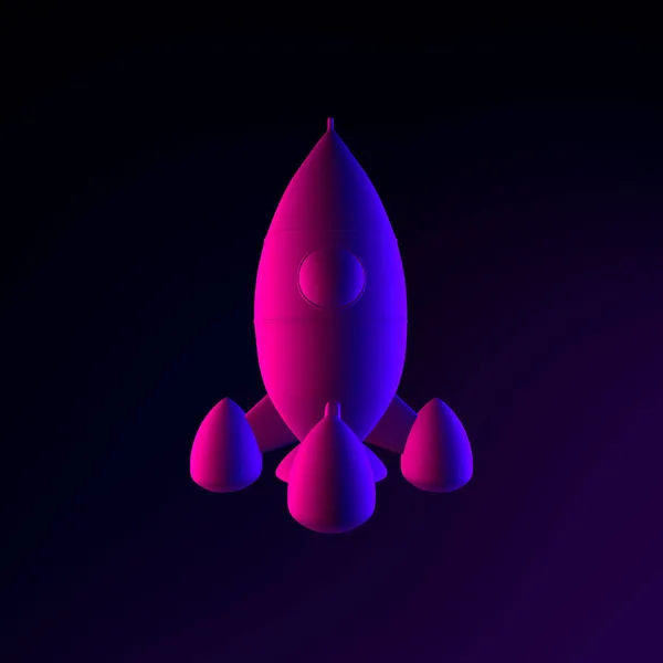 Ikona Neonové Rakety Vykreslování Prvku Interface Tmavě Zářící Symbol — Stock fotografie