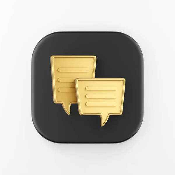 Gold Square Speech Balloons Icon Rendering Black Square Key Button — Stock Photo, Image
